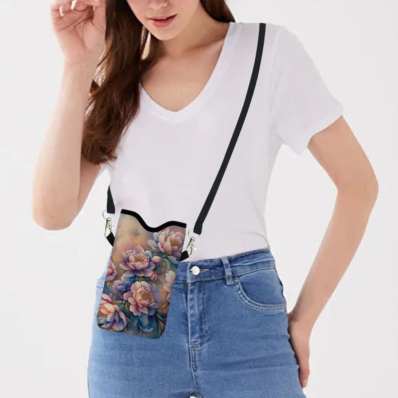 otilil Neoprene Cell Phone Sleeve Pouch Case Bag with Crossbody Strap Neck Lanyard for Women 7.1 X 3.9 in Rich Flower - Image 5